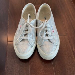 Superga 2750 Silver Canvas Shimmer Lace-Up Sneaker